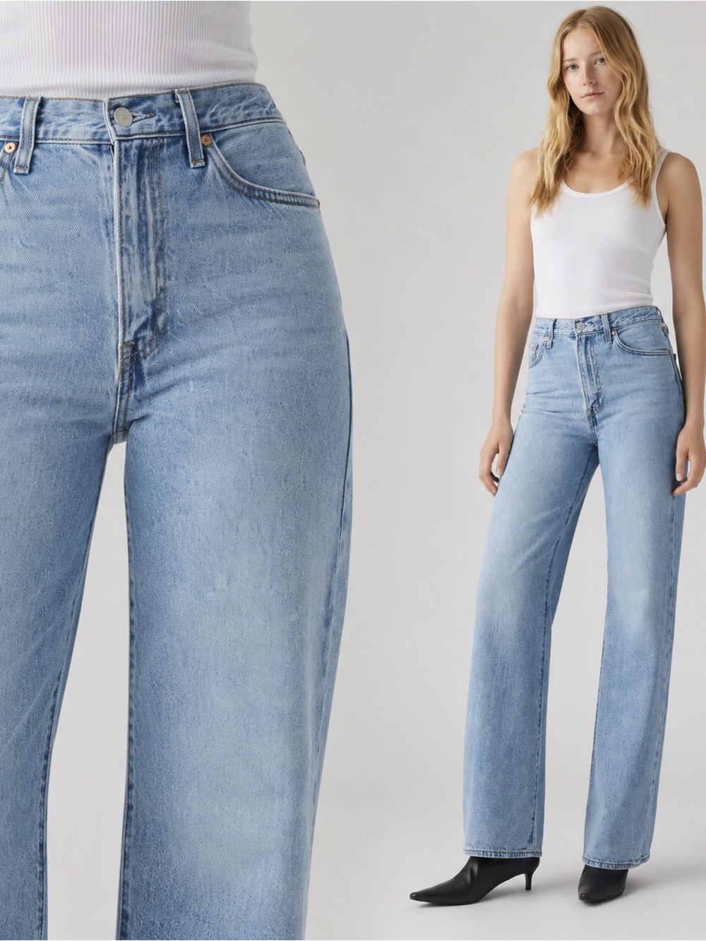 Levi's Ribcage Wide Leg High Rise Jeans 25x32 Light Blue Far and Wide NWT 70s
